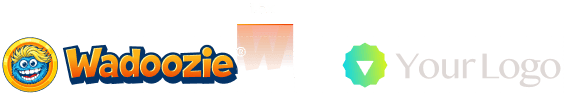 Approved horizontal partner lockup: Wadoozie logo and partner mark separated by a vertical rule, with 1.5× spacing shown using a W-height guide.