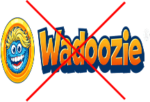 Incorrect example: Wadoozie logo shown rotated in perspective, crossed out.