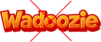 Incorrect example: Wadoozie logo recolored in solid red-orange, crossed out.