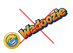 Incorrect example: Wadoozie logo on a busy patterned background, crossed out.