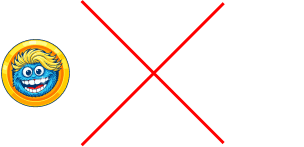 Incorrect example: Wadoozie logo with heavy outline or hollow treatment, crossed out.