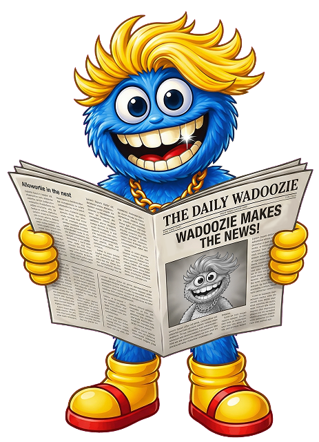 Wadoozie mascot with newspaper