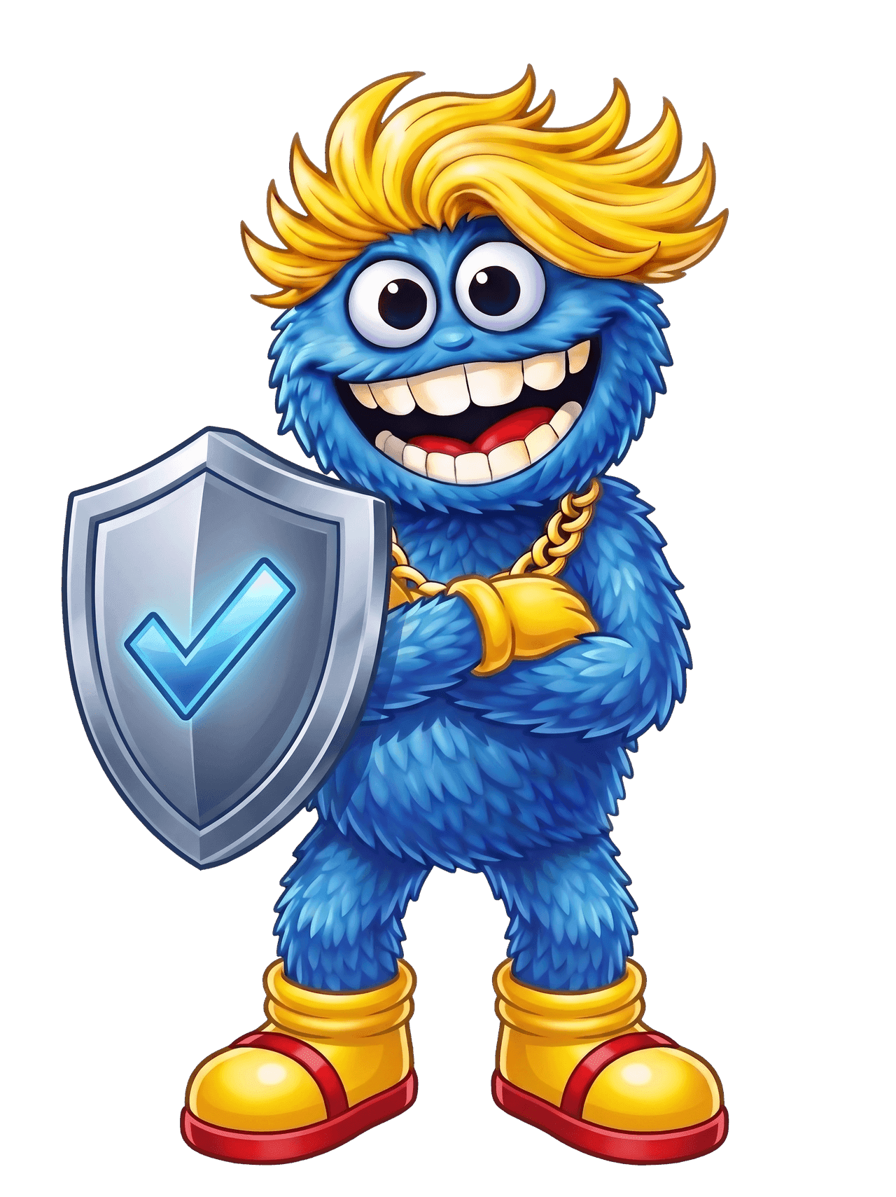 Wadoozie mascot holding a security shield